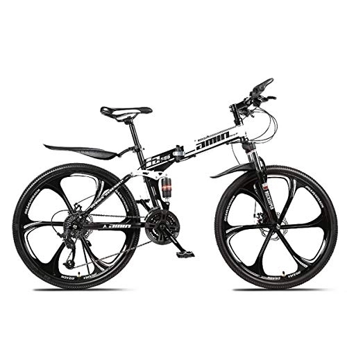 Folding Mountain Bike : KOSGK Unisex Bicycles Mountain Bike 30 Speed Steel Frame 26 Inches 3-Spoke Wheels Dual Suspension Folding Bike