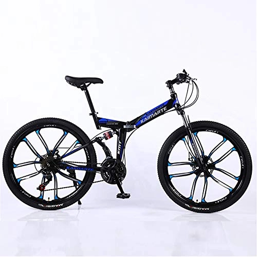 Folding Mountain Bike : KP&CC 10 cutter Wheels Mountain Bike Adult Student Folding Double Shock-absorbing Bicycle, Convenient and Fast for Men and Women, Black