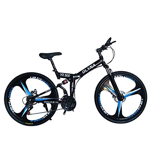 Folding Mountain Bike : KP&CC 6 cutter Wheels Mountain Bike Adult Shock-absorbing Disc Brake Y-folding Bicycle for Men and Women, Black