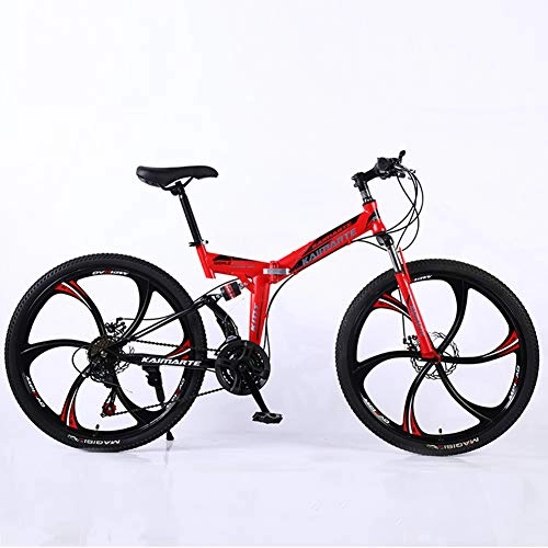 Folding Mountain Bike : KP&CC 6 cutter Wheels Mountain Bike Adult Student Folding Double Shock-absorbing Bicycle, Convenient and Fast for Men and Women, Red