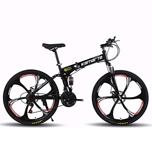 Folding Mountain Bike : KP&CC 6 cutter Wheels Mountain Bike Adult Student Folding Road Off-road Bike, Heavy Load, Light and Easy to Carry for Men and Women, Black