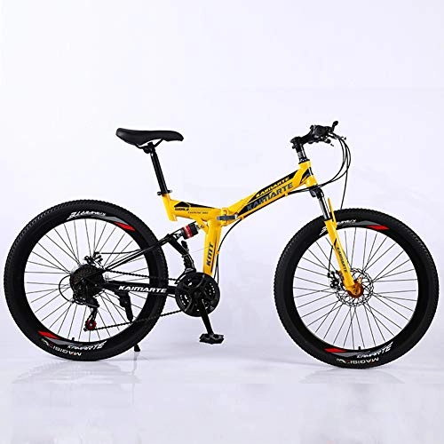 Folding Mountain Bike : KP&CC Multiple cutter Wheels Mountain Bike Adult Student Folding Double Shock-absorbing Bicycle, Convenient and Fast for Men and Women, Yellow