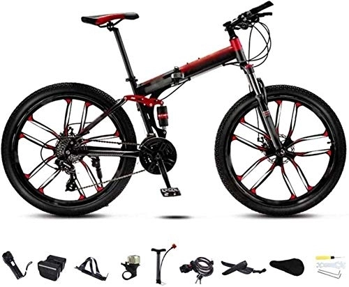 Folding Mountain Bike : KRXLL Bikes 24-26 Inch MTB Bicycle Unisex Folding Commuter Bike 30-Speed Gears Foldable Bicycle Bike Double Disc Brake / Red / C Wheel