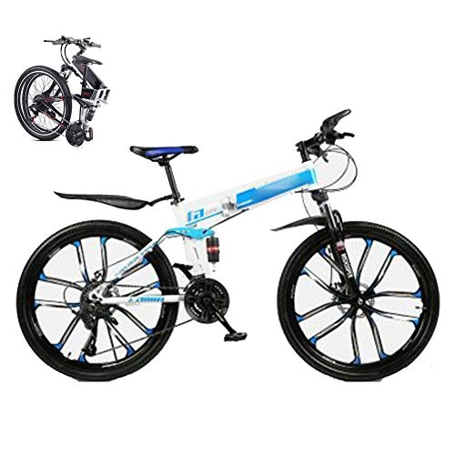 Folding Mountain Bike : KuaiKeSport Folding Mountain Trail Bike for Men Women, 27-speed Dual Disc Brake MTB Bike for Adults Student, 26-Inch Folding Outdoor Outroad Bicycle, Dual Suspension Fold up City Bike Fat Tire, Blue