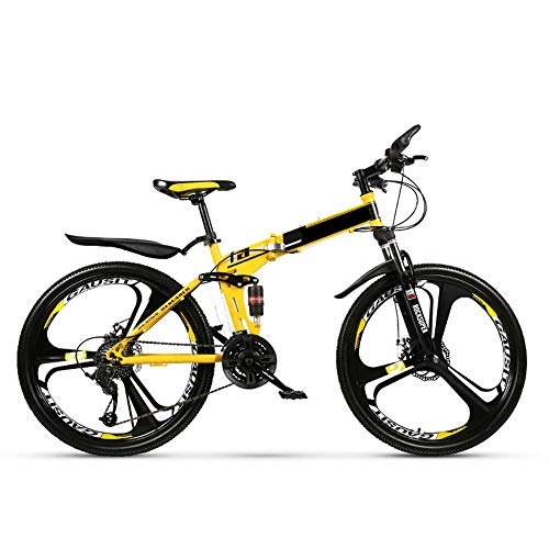 Folding Mountain Bike : KUKU Folding Bike, 26-Inch Double Shock-Absorbing Speed Bike, Off-Road Mountain Bike, Suitable for Men And Women, Multiple Colors, Yellow