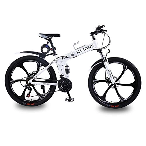 Folding Mountain Bike : KVIONE E9 white bicycles Mountain Bike 26 Inches Mountain Bicycle Men Foldable Bicycle 21 Speed MTB 26 Inches Wheels High-carbon Frame with Disc Brake (White)
