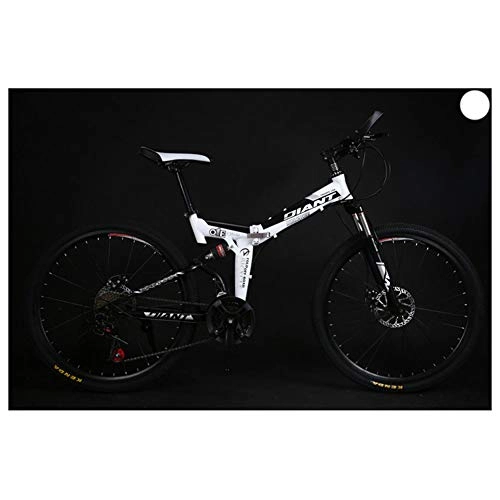 Folding Mountain Bike : KXDLR 26" Bicycles Full Suspension Mountain Bike, 21-30 Speeds High-Carbon Steel Frame Shock Absorption, White, 30 Speed