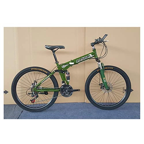 Folding Mountain Bike : KXDLR 26 Inch Mountain Bike with Dual Suspension / Disc Brake, 27 Speeds Folding Bicycle with High-Carbon Steel Frame, Green