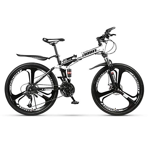 Folding Mountain Bike : KXDLR Folding Mountain Bike 27 Speed Dual Suspension Bicycle 26 Inch MTB Mens Dual Disc Brakes, White