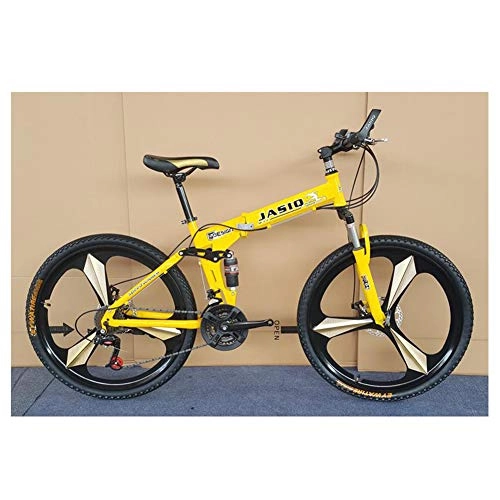 Folding Mountain Bike : KXDLR Mountain Bike 26 Inch Wheel Steel Frame 3-Spoke Wheels Dual Suspension Road Bicycle (21 Speed), Yellow
