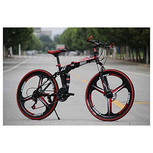 Folding Mountain Bike : KXDLR Mountain Bike 26 Inches 3 Spoke Wheels Full Suspension Folding Bike 21-30 Speeds MTB Bicycle with Dual Disc Brakes, Black, 30 Speed