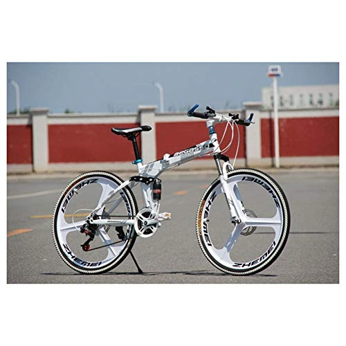 Folding Mountain Bike : KXDLR Mountain Bike 26 Inches 3 Spoke Wheels Full Suspension Folding Bike 21-30 Speeds MTB Bicycle with Dual Disc Brakes, White, 30 Speed