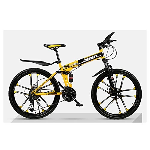 Folding Mountain Bike : KXDLR Mountain Bike / Bicycles 26'' Wheel High-Carbon Steel Frame 30 Speeds Disc Brake, 26, Yellow
