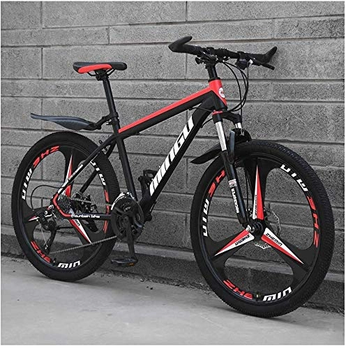 Folding Mountain Bike : Kytwn 26 Inch Men's Mountain Bikes, High-carbon Steel Hardtail Mountain Bike, Mountain Bicycle with Front Suspension Adjustable Seat (Color : 21 Speed, Size : Black Red 3 Spoke)