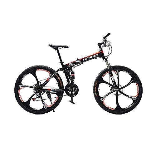 Folding Mountain Bike : L.BAN 26 Inch Durable High-carbon Steel Folding Mountain Bike Road Bike Urban Track Bike Shift 24 Speed Male and Female Double Shock Absorber Adult Dual Disc Double Shock Absorber Beach Bicycle, Black