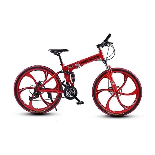 Folding Mountain Bike : L.BAN 26 Inch Durable High-carbon Steel Folding Mountain Bike Road Bike Urban Track Bike Shift 27 Speed Male and Female Double Shock Absorber Adult Dual Disc Double Shock Absorber Beach Bicycle, Red
