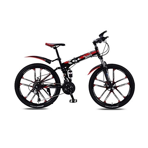 Folding Mountain Bike : L.BAN 26 Inch Fashion High-carbon Steel Folding Mountain Bike Road Bike Urban Track Bike Shift Male and Female Double Shock Absorber Adult Dual Disc Double Shock Absorber Beach Bicycle 21 Speed, Red