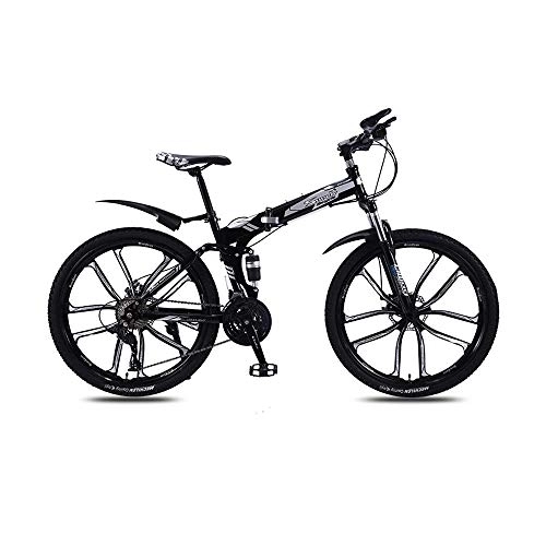 Folding Mountain Bike : L.BAN 26 Inch High-carbon Steel Folding Mountain Bike Road Bike Urban Track Bike Shift Male and Female Double Shock Absorber Adult Dual Disc Double Shock Absorber Beach Bicycle 21 Speed, Black