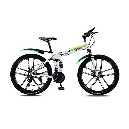 Folding Mountain Bike : L.BAN 26 Inch High-carbon Steel Folding Mountain Bike Road Bike Urban Track Bike Shift Male and Female Double Shock Absorber Adult Dual Disc Double Shock Absorber Beach Bicycle 21 Speed, Green