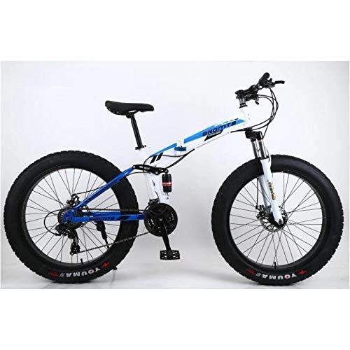 Folding Mountain Bike : L&LQ 26" Alloy Folding Mountain Bike 27 Speed Dual Suspension 4.0Inch Fat Tire Bicycle Can Cycling On Snow, Mountains, Roads, Beaches, Etc, Bluewhite