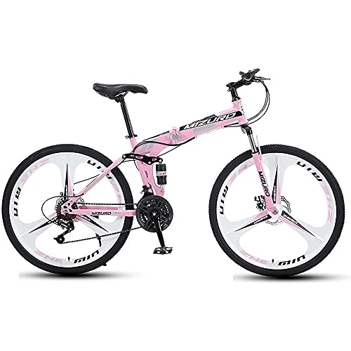 Folding Mountain Bike : L&WB Mountain bike Man Woman Foldable Bicycle For Adults Portable Bicycles Trekking 21 / 24 / 27 Speed ​​Double Disc Brake Precise Exchange Complete 26, Pink, 26 inch 24 speed
