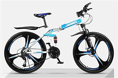 Folding Mountain Bike : LAMTON Folding Bike 27 Speed Mountain Bike 26 Inches 3-Spoke Wheels Dual Suspension Dual Disc Brake Folding Bicycle City Commuter Bicycle Perfect for Road Or Dirt Trail Touring (Color : Blue)