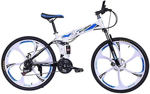 Folding Mountain Bike : LAMTON Folding Mountain Bike for Adult, Soft-Tail Mountain Bicycle, Dual Disc Brake and Front Suspension Fork, 26inch Wheels (Color : Blue)