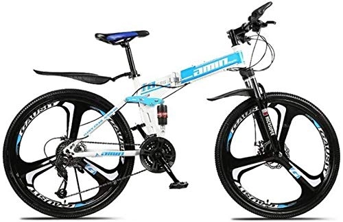 Folding Mountain Bike : LAMTON High-carbon Steel Folding Mountain Bike, 26 Inch Wheel Freestyle Bike Bicycle Men's Bike for a Path, Trail & Mountains (Color : Blue, Size : 27 speed)