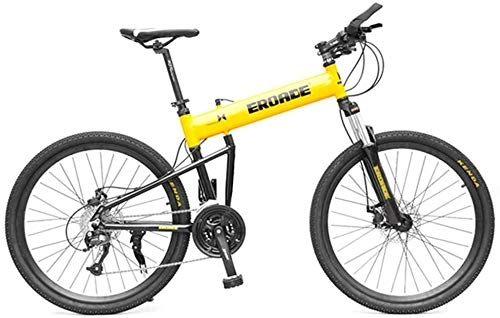 Folding Mountain Bike : LAMTON Mountain Bike Bicycle Adult Folding 24Inch Double disc Brake Off-Road Speed Racing Boys and Girls Hardtail Bicycle, Black, 27 Speed (Color : Yellow)