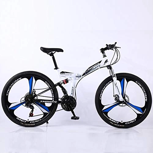 Folding Mountain Bike : Langlin 24 / 26 Inch Folding Mountain Bike Bicycle High Carbon Steel Frame Variable Speed Double Shock Absorption 3 Cutter Wheels BMX Bicycle, C, 24" 21 speed