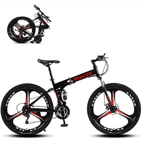 Folding Mountain Bike : LapooH 26-Inch Folding Mountain Bike Adult 21 / 24 / 27 / 30 Speed High-Carbon Steel Double Disc Brake Shock-Absorbing Off-Road Full Suspension MTB for Men / Women, Black, 30 speed