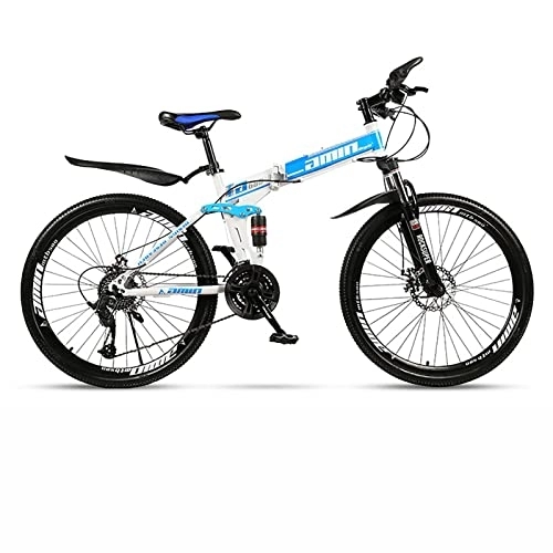Folding Mountain Bike : LapooH Folding Mountain Bike Bicycle 26 Inch Adult with 21 / 24 / 27 / 30 Speed Dual Disc Brakes Full Suspension Non-Slip Men Women Outdoor Cycling, Blue, 30 speed