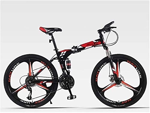 Folding Mountain Bike : LAZNG 26" Folding Mountain Bike 27 Speed Dual Suspension Bicycle Dual Disc Brake Bike (Color : Red)