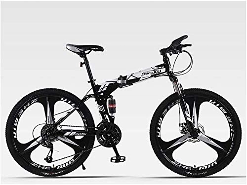 Folding Mountain Bike : LAZNG Folding Mountain Bike 24 Speed Bicycle Full Suspension MTB Foldable Frame 26" 3 Spoke Wheels (Color : Black)