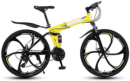 Folding Mountain Bike : LAZNG Folding Mountain Bike 24 Speed Full Suspension Bicycle 26 Inch Bike City Commuter Bicycle Perfect for Road Or Dirt Trail Touring (Color : Yellow)