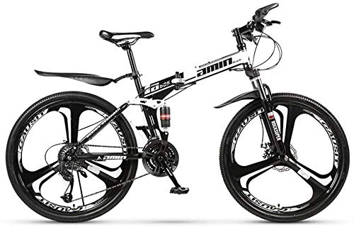 Folding Mountain Bike : LAZNG Folding Mountain Bike 27 Speed Dual Suspension Bicycle 26 Inch MTB Mens Dual Disc Brakes, Color:Black (Color : White)