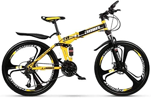Folding Mountain Bike : LAZNG Folding Mountain Bike 27 Speed Dual Suspension Bicycle 26 Inch MTB Mens Dual Disc Brakes for Sports Outdoor Cycling Travel Work Out and Commuting (Color : Yellow)