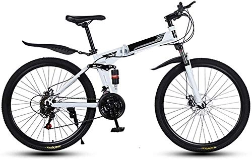 Folding Mountain Bike : LAZNG Folding Mountain Bike Women Men Bicycles 26" Inch High Carbon Steel Folding Frame, 24 Speed, City Commuter Bicycle Perfect for Road Or Dirt Trail Touring (Color : White)