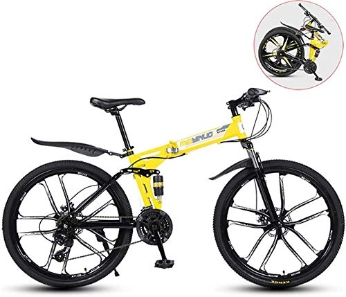 Folding Mountain Bike : LAZNG Mens Mountain Bike, Folding 26 Inches Carbon Steel Bicycles, Double Shock Variable Speed Adult Bicycle, Apply to 160-185cm Tall (Color : Yellow, Size : 26 in (24 speed))