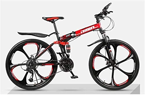 Folding Mountain Bike : LAZNG Mountain Bike 26 Inch Wheel Steel Frame Spoke Wheels Dual Suspension Road Bicycle 21 Speed Folding Bike (Color : Black)