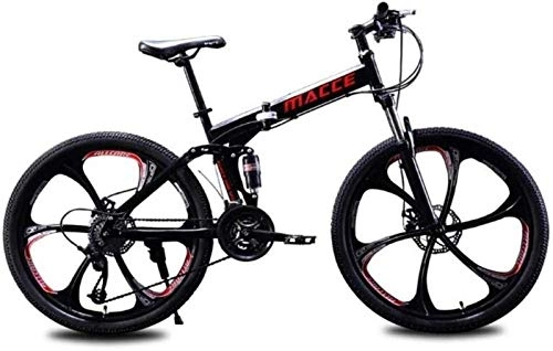 Folding Mountain Bike : LBWT 26 Inch Mountain Bike, Adult Off-road Bicycles, High Carbon Steel, Dual Suspension, 21 Speed / 24 Speed / 27 Speed (Color : Black, Size : 24 Speed)