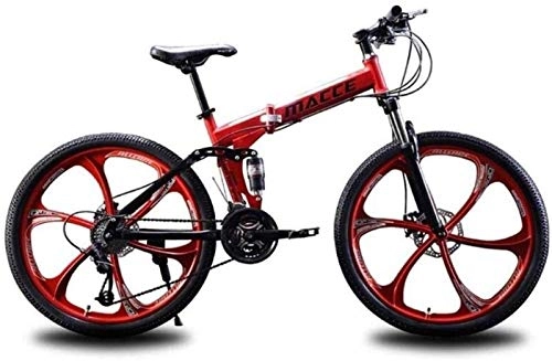 Folding Mountain Bike : LBWT 26 Inch Mountain Bike, Adult Outdoor Off-road Bicycles, High Carbon Steel, Dual Suspension, 21 Speed / 24 Speed / 27 Speed, Gifts (Color : Red, Size : 27 Speed)