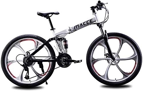 Folding Mountain Bike : LBWT 26 Inch Mountain Bike, Adult Outdoor Off-road Bicycles, High Carbon Steel, Dual Suspension, 21 Speed / 24 Speed / 27 Speed, Gifts (Color : White, Size : 27 Speed)