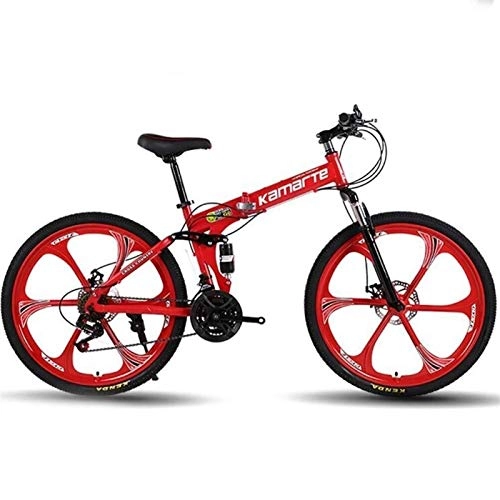 Folding Mountain Bike : LBWT Folding Hardtail Mountain Bikes, Outdoor Off-Road Bicycles, Mens Outdoor MTB, High Carbon Steel, Gifts (Color : Red, Size : 24 Speed)
