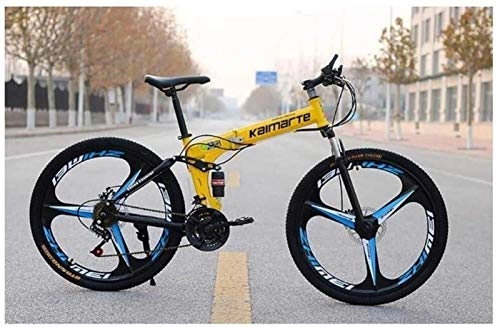 Folding Mountain Bike : LBWT Mens' Mountain Bike, Adult Off-road Bicycles, High Carbon Steel, Dual Suspension, 24" Inch 3-Spoke Wheels, 21 / 24 / 27 / 30 Speed, With Disc Brakes (Color : Yellow, Size : 30 Speed)