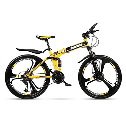 Folding Mountain Bike : LC2019 24 / 26 Inch Folding Mountain Bike For Adults, Men's Hardtail Mountain Bike, High-carbon Steel Frame And 3 Cutter Wheel (Color : 27-stage shift, Size : 24inches)