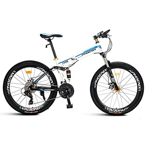 Folding Mountain Bike : LC2019 Adult Folding Mountain Bike 26 Inches Male And Female Student Bicycles 21 Speed Wheels Suspension Double Shock Absorption (Color : White)
