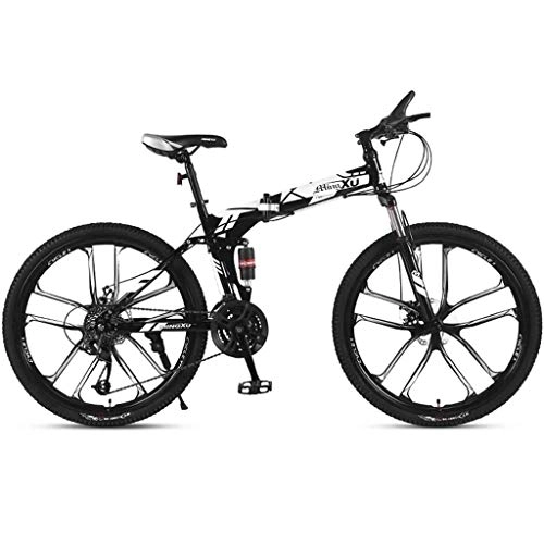 Folding Mountain Bike : LC2019 Adult Men And Women Folding Mountain Bike 26 Inches Variable Speed Bicycle Bicycles Steel Frame 10-Spoke Wheels Suspension (Color : Black, Size : 21speed)