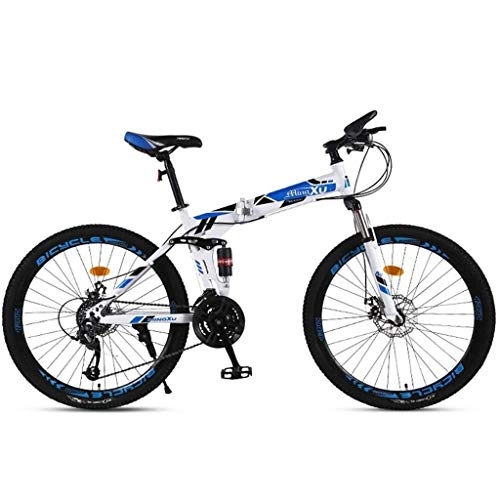 Folding Mountain Bike : LC2019 Folding Mountain Bike Ultralight Men's Bicycle For Adults Child Bicycles Disc Brake Steel Frame 3-Spoke Wheels Dual Suspension (Color : Blue, Size : 27speed)