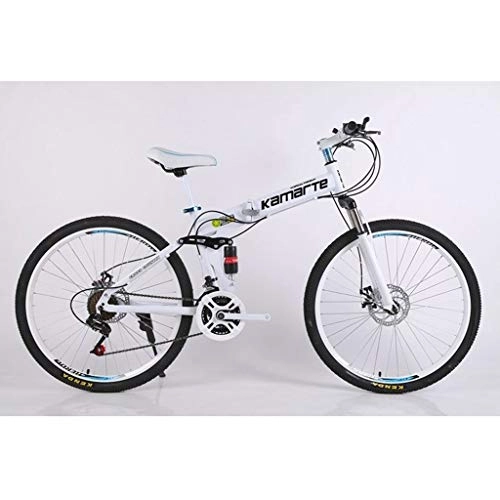Folding Mountain Bike : LC2019 Mens' Folding Mountain Bike 26" Inch, High-Carbon Steel Frame, 21 / 24 / 27 Speed Dual Suspension Bike With Disc 3-Spoke Wheels (Color : White, Size : 24 Speed)